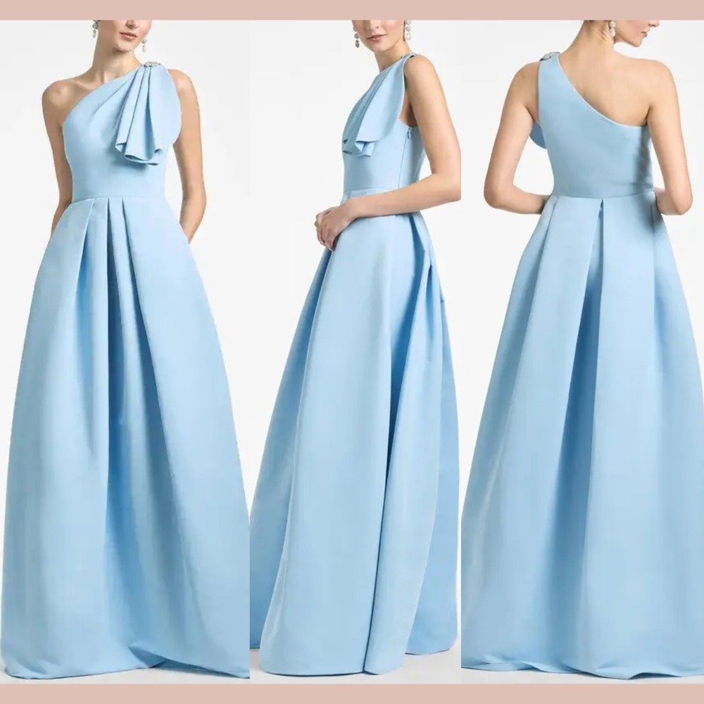 NWD $895 Sachin & Babi [ 4 ] Draped One Shoulder Martina Gown Sky Blue #J2117‎